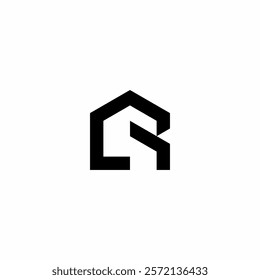 R letter logo in the shape of a house. A minimalist symbol in the shape of the letter R formed by the silhouette of a house and its roof. This logo is perfect for the construction or real estate indus