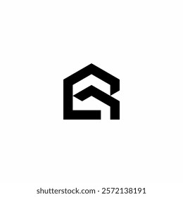 R letter logo in the shape of a house. A minimalist symbol in the shape of the letter R formed by the silhouette of a house and its roof. This logo is perfect for the construction or real estate indus