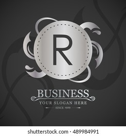 R Letter logo, Silver Monogram, line art logo design. Beautiful Boutique Logo Designs, Business sign, Restaurant, Royalty, Cafe, Hotel, Heraldic, Jewelry, Fashion, Wine. Vector illustration