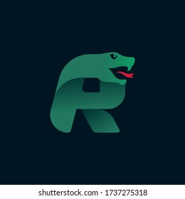 R letter logo with snake head silhouette. Vector font perfect for sport identity, danger posters and exotic company, etc.