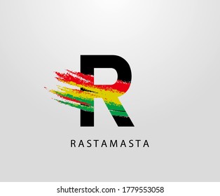 R Letter Logo With Splatter and Rasta Color. Letter R Reggae