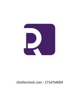 Logotipo de letra R, logotipo de letra cuadrada R en espacio negativo, logotipo de letra inicial, en fondo blanco.