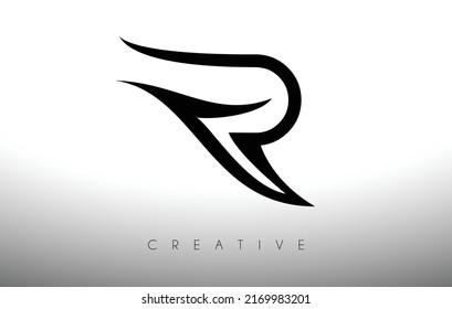 R Letter Logo with Swoosh Creative Lines and Monogram Look Vector Illustration
