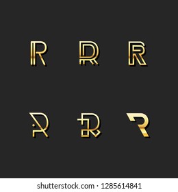 R Letter Logo Template Vector Set. Gold M Symbol Logo Design Set