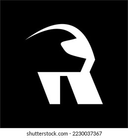 Logo de la letra R con forma de casco de dos ruedas