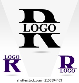 "R" letter logo; typography logo for R letter. Three alternative logos for R letter typography design. Serif font design.  Text logo studies for all alphabet letters.