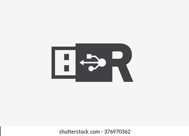R letter logo, usb flash drive logo design.