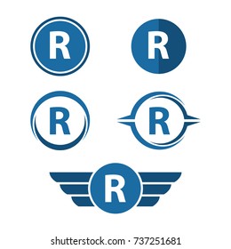 R Letter Logo Vector Set. R Letter in Circle and Wings Logo