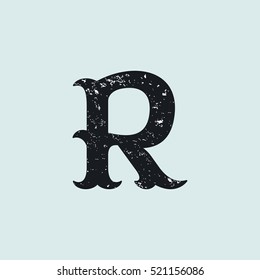 R letter logo. Vintage decorative slab serif with rough grunge texture. Vector font for western, sport or historical labels, posters etc.