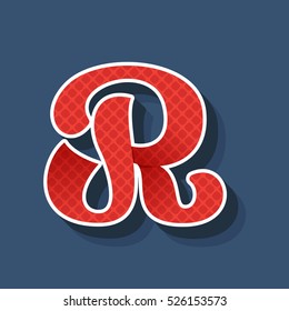 R letter logo. Vintage handmade sport alphabet, college team script font. Vector elements for club banner, t-shirt, labels, posters etc.