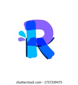 R letter logo with water drops and waves. Handwritten with a felt-tip pen. Vector bold marker font can be used for washing labels, healthcare headlines, pure posters, ecology cards etc.