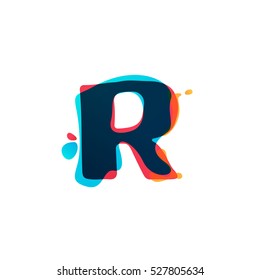 R letter logo with watercolor splashes. Color overlay style. Vector typeface for labels, headlines, posters, cards etc.