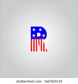R-Brief-Logo auf weißem Hintergrund.Der amerikanische Flaggenstil-Buchstabe.Das rote Buchstaben-Symbol.Letter-Logo-Design.