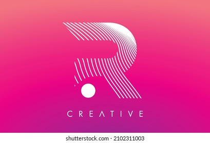 R Letter Logo with White Warp Lines Effect on Purple Background Vector. Cretive Artistic Elegant R Lines Logo Icon Illustration.