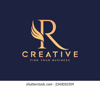 R letter logo with wings letter mark monogram type vector 