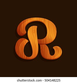 R letter logo with wood texture. Vector elements for ecology poster, t-shirts and cards.