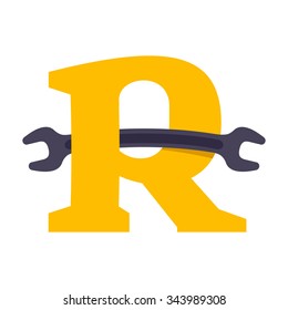 R letter logo with wrench. Vector repair design template elements for your application or corporate identity.