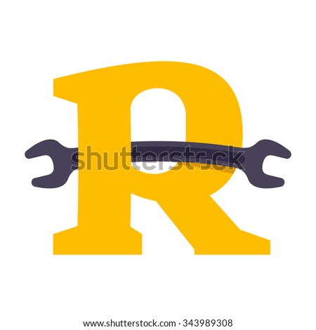 R letter logo with wrench. Vector repair design template elements for your application or corporate identity. [[stock_photo]] © 
