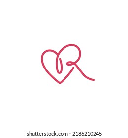 R letter love heart line art logo icon sign symbol design vector illustration