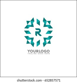 R letter luxury font identity, designed using green triangle geometric shape. on white background, sign ,logo, symbol, icon, graphic, vector.