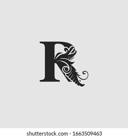 R Letter Luxury Logo Icon, Monogram Vektorillustration Design-Konzept abstrakter Blumenbrief mit Blättern
