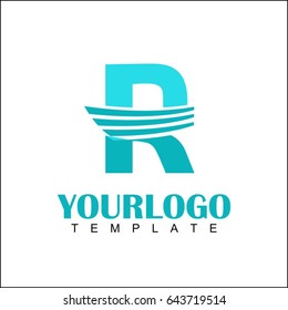 R letter luxury logotype. Modern blue wings template logo design. Monochrome, retail, business, finance, color, retro rough versions.