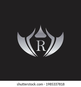 R  Letter Luxury Silver Shield Logo Design.