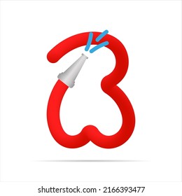 R letter made by red fire hose. Isolated bright vector typeface, app logo, creative design, and more