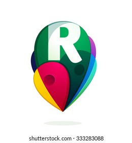 R letter with map tag. Vector design template elements for your application or corporate identity.
