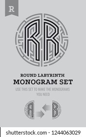 R letter maze. Set for the labyrinth logo and monograms, coat of arms, heraldry.
