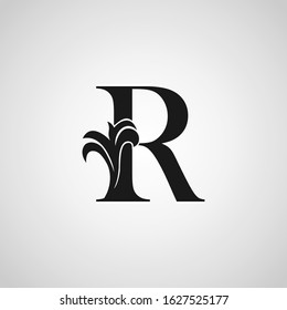 R  Letter Monogram Initial Logo Icon, Simple luxury vector design concept abstract nature floral leaf.