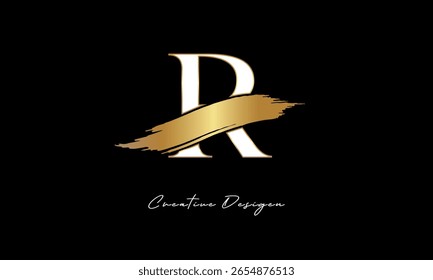 R Letter Monogram Logo – Elegant Gold Brush Stroke Letter mark for Luxury Branding, Fashion, Boutique  Premium Identity Design
