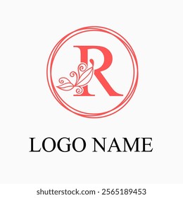 R Letter Monogram Logo with Floral for Beauty, Skincare, Fashion Business Logo Idea. Feminine Logo Concept. Simple Minimalist Floral Logo Vector