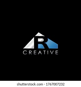 R Letter Negative Space Logo, Creative Geometrical Logo Design Template with hidden letter.