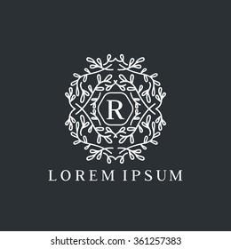 R letter negative vector logo template (sign, symbol, emblem, ornament)