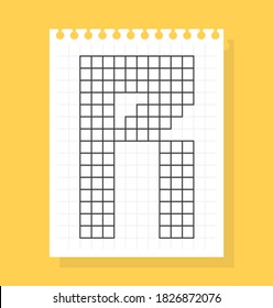 R carta sobre papel cuaderno de papel cuadrado, hecho de cuadrados. Ilustración del vector