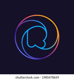 R letter one line colorful logo. Circle multicolored vector icon for your social network app, fun avatar or corporate identity.