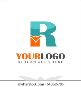 R letter orange bird design logo in blue color. Branding identity for Finance, Accountancy, Law, Hotel, Tech, Bank