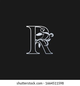 R-Brief   Das Logo "Initial Nature Tropical Leaf" im Überblick. Silber klassisches Logo Symbol Vektorillustration Design Konzept Monogram Vintage Luxus.