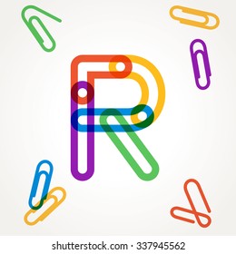 R letter from paper clip alphabet. Design template elements for your application or corporate identity.