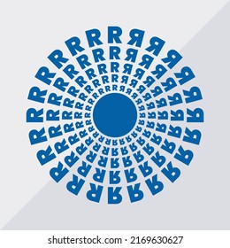 R letter patterns conceptual mandala vector illustration. R text textures mandala design. Blue concept simple mandala vector design.