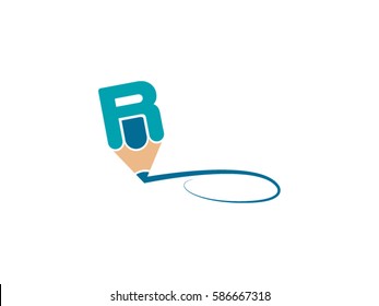 R letter pencil drawing, vector icon