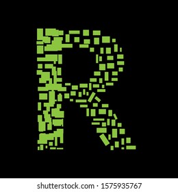 R letter pixel logo in black background