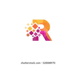 R Letter Pixel Multiply Colorful Logo Design Template