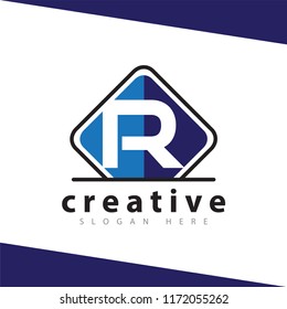 R Letter with plaque square logo icon vector template