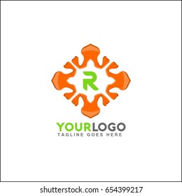 R letter premium monogram logo. Universal symbol icon vector design. Luxury orange abc leaf logotype.