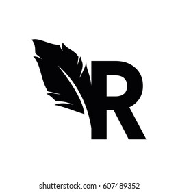 R letter with quill stock logo design