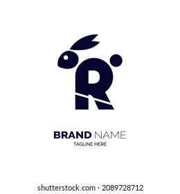 R letter rabbit logo design template for brand or company and other