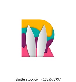 R letter rabbit paper art cutout logo vector download