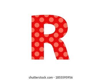 R letter red font made of polka dot pattern. Funny cute, children's ages design. LOL girly baby surprise style. For; birthday invitation, banner etc. İsolated vector illustration
